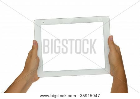 hænder, der holder moderne tablet PC