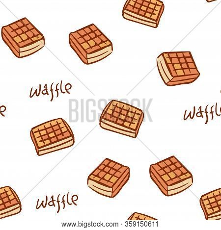 Cute Cartoon Seamless Pattern With Waffle. Friendship Concept. Childrens Vector Illustration. Textur