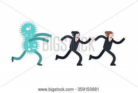 Coronavirus Run After Man. Bactria Catches Up With Guy. 2019-ncov Spread. Panic During  Pandemic Epi