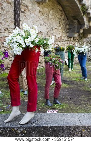 Floral Artworks At Girona Flower Festival Tiempo De Flores. Contemporary Floristic Art In Ancient Ar