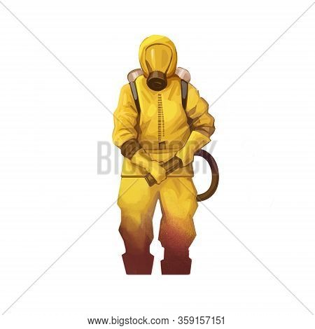 Man In Hazmat Suit Cleaning And Disinfecting Coronavirus Cells