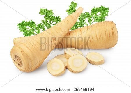 Parsnip Root And Slices Isolated On White Background With Clipping Path