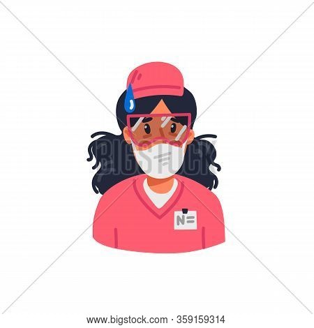 Young Nurse In Pink Scrubs Holding Sign With Stay Home Inscription