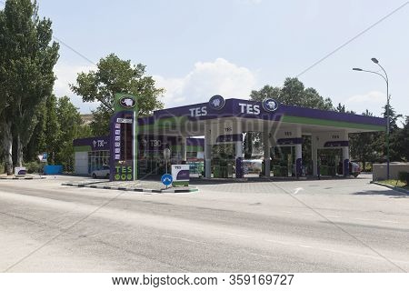 Inkerman, Sevastopol, Crimea, Russia - July 27, 2019: Tes Gas Station On Simferopol Highway In Inker