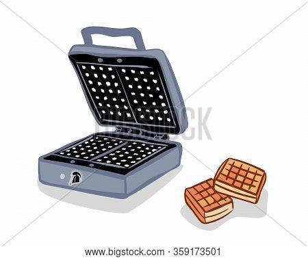 Waffle Iron Icon Vector Black On White Background, Waffle Iron Doodle Trendy Filled Icons From Kitch
