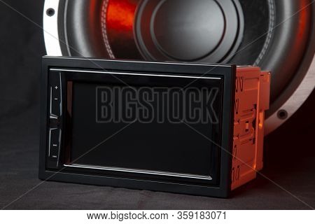 Car Audio System On A Black Background.subwoofer.
