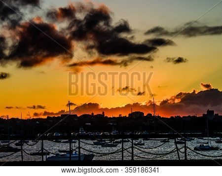Aukland Harbour At Sunset. Auklamd, Auckland, New Zealand