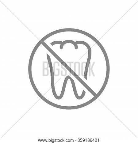 Forbidden Sign With A Tooth Line Icon. Transplantation, Pull Out A Teeth, No Tooth Symbol