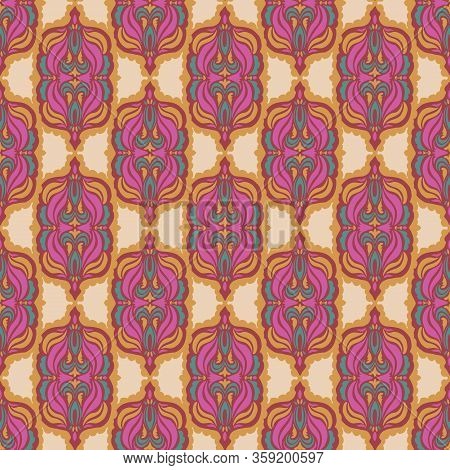 Old Indian Arabesque Paisley Buta Leaf Seamless Vector Pattern. Ornate Color Marsala Red Blush Middl