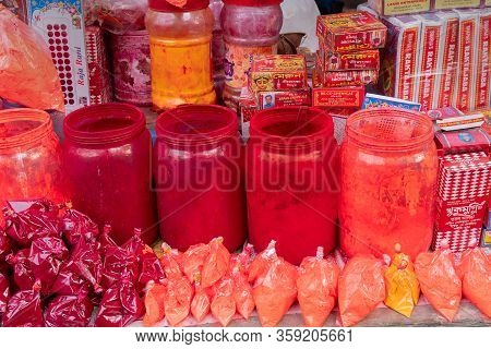 Kolkata, West Bengal, India - 15th April 2019 : Red Powder, Called Sindoor In Bengali, Is A Symbol O