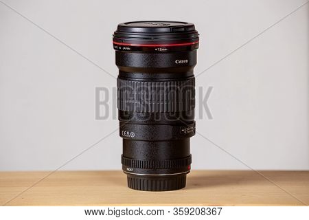 Hanover / Germany - April 02,2020: Canon Ef 200mm F/2.8l Ii Usm Professional Lens Stands On A Table.