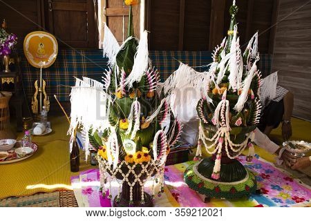 Thai Relatives And Friends Join And Congratulate In Ceremony Wrist Tying Thai Blessing Of Marriage C