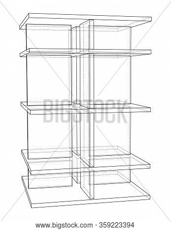 Empty Showcase Outline. Vector Rendering Of 3d. Wire-frame Style. The Layers Of Visible And Invisibl