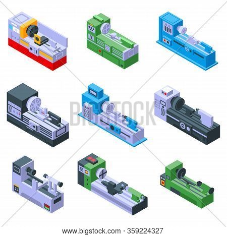 Lathe Icons Set. Isometric Set Of Lathe Vector Icons For Web Design Isolated On White Background