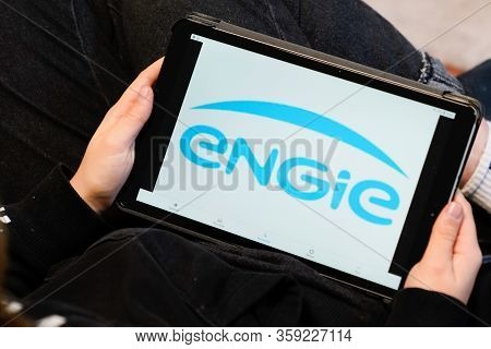 Bordeaux , Aquitaine / France - 11 25 2019 : Engie Sign Screen Tablet Electricity Natural Gas Distri