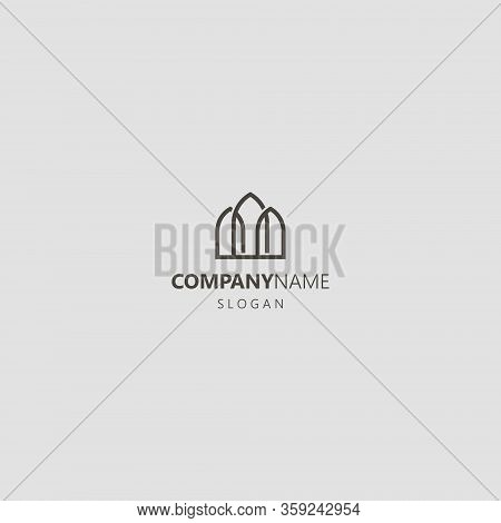 Black And White Simple Vector Line Art Outline Iconic Logo Of Three Gothic Pointed Arches Or Windows