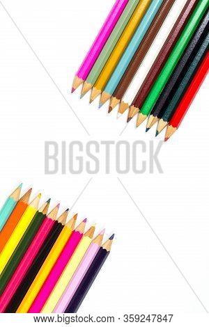 Colored Wooden Sharpened Pencils For Office And School On A White Background