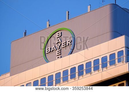 April 1, 2020, Berlin Germany - Bayer Pharma Ag, Logo On The Roof Of The Administration And Laborato