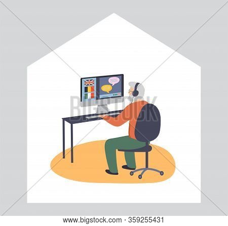 Elderly, Old People, Senior People At Home, Playing Chess, Chatting On Computer With Grandchildren, 