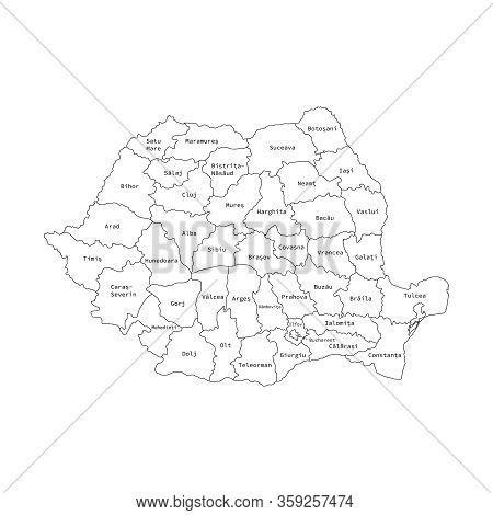 Vector Illustration Of Administrative Division Map Of Romania. Vector Map.
