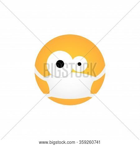 Surprised Kawaii Emoticon With Medical Mask Isolated On White Background. Corona Virus Protection Co