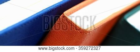 Close Up Leather Roots Diary Or Book, Planner. Motivation To Continue Filling Diary. In Weekly Sched