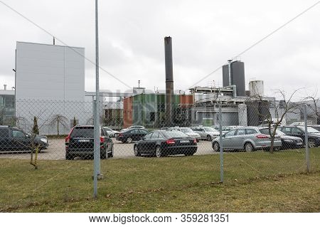 Beer Factory And Street With Metal Constructions.