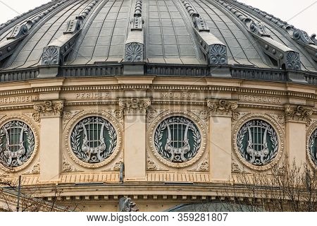 Detail View Over The Romanian Athenaeum Or Ateneul Roman, In The Center Of Bucharest Capital Of Roma