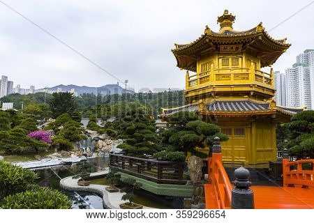 Hong Kong - January 2020 : Pavilion Of Absolute Perfection , An Octagonal Pavilion In Nan Lian Garde