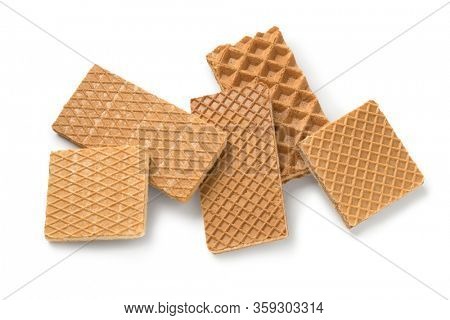 Group of traditional dutch cookie called wafeltje isolated on white background 
