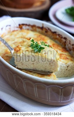 Dietary Souffle Of Minced Meat With Parsley On A Dark Background.