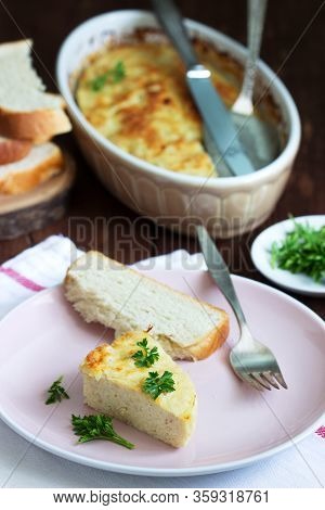Dietary Souffle Of Minced Meat With Parsley On A Dark Background.