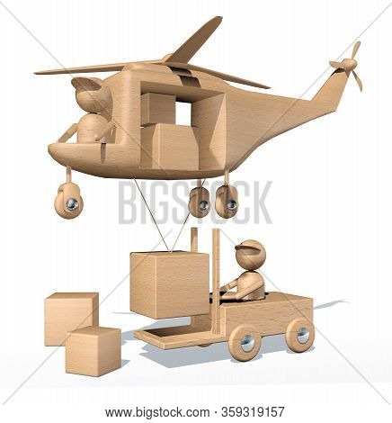 3d Rendering Scene Of Loading Cargo Helicopter Process