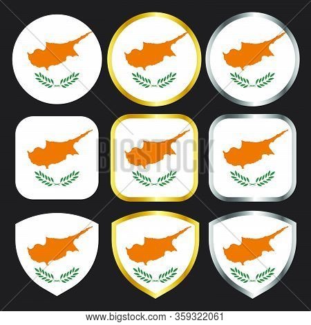 Cypruss Flag Vector Icon Set With Gold And Silver Border