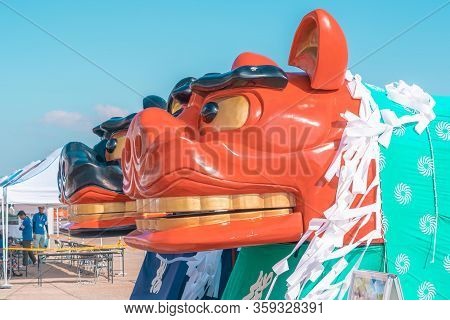 Sakata; Japan - 30 Sep 2019 : Sakata Locals Is Welcoming Tourist With Japanese Tiger Mascot Show.