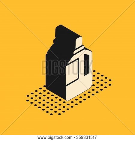 Isometric Fabric Softener Icon Isolated On Yellow Background. Liquid Laundry Detergent, Conditioner,