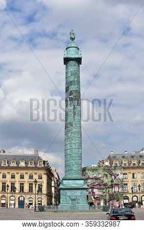Paris, France. August 14, 2018. Place Vendome With Colonne Vendome.