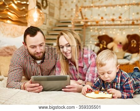 Stay At Home. Happy Family. Watching Planchet Together. Quarantine