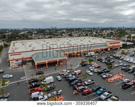 Aerial View Of The Home Depot Store And Parking Lot In San Diego, California, Usa. Home Depot Is The