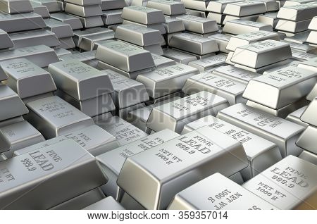 Lead Ingots, Bars Background Closeup, 3d Rendering