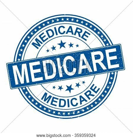 Blue Medicare Universal Healthcare Campaign Stamp Flat Vector Label For Print And Websites