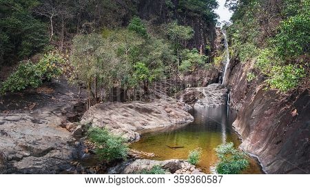 Khlong Phlu Waterfall In Thai Green Jungle, Exotic Forest At Mu Koh Chang National Park In Chang Isl