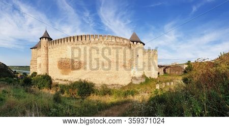 Beautiful view of The Khotyn Fortress. The most remarkable medieval landmark of  central Ukraine. Travelling across Ukraine.