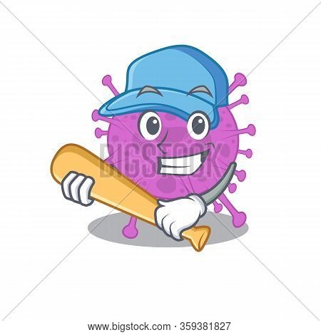 Picture Of Avian Coronavirus Cartoon Character Playing Baseball