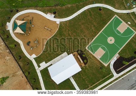 Straight Down Aerial Drone View Above Empty Playground During Covid-19
