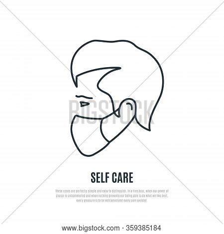 Man In Medical Mask Line Icon. Use Mask To Protect Avoid Virus. Coronavirus Preventive Concept. Stoc
