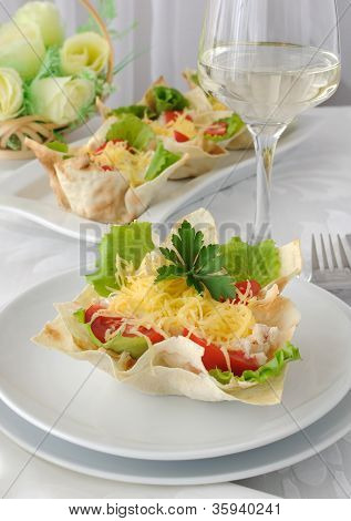 Basket, Stuffed With Chicken, Tomatoes And Cheese