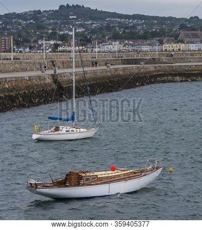 Aerial View Of Sailing Boats, Ships And Yachts In Dun Laoghaire Marina Harbour, Ireland