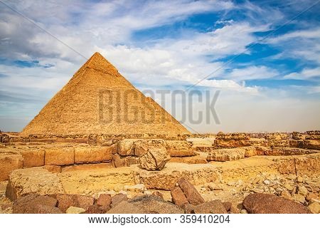 The Ancient Pyramid Of Chefren In Giza, Egypt