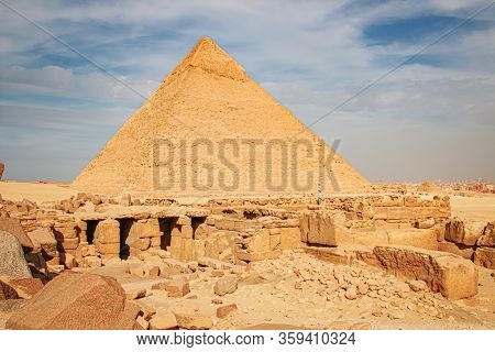 The Ancient Pyramid Of Chefren In Giza, Egypt